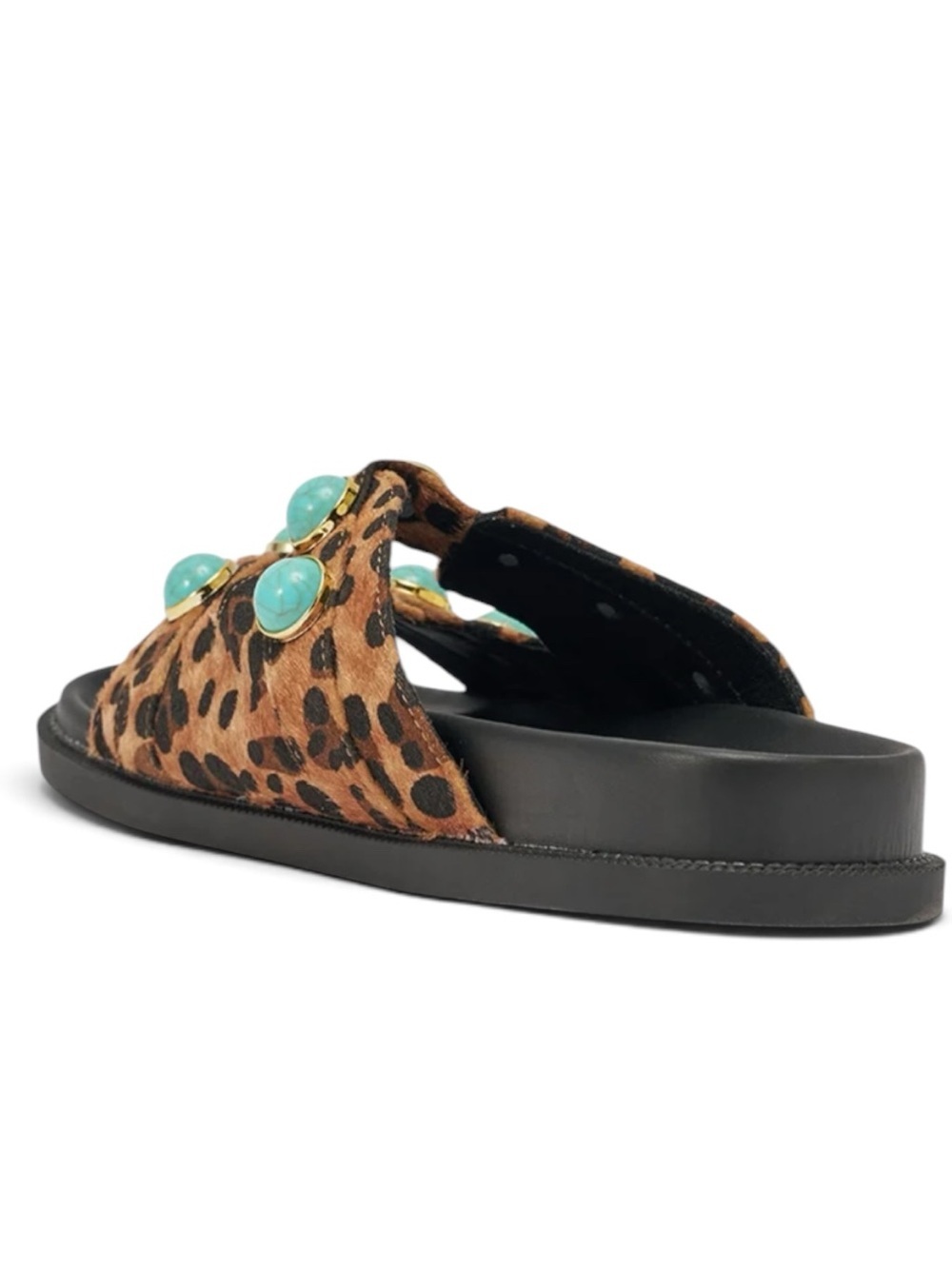 NWT AZALEA WANG UZUMATI LEOPARD SLIP ON SANDAL WITH STONES - Picture 4 of 6